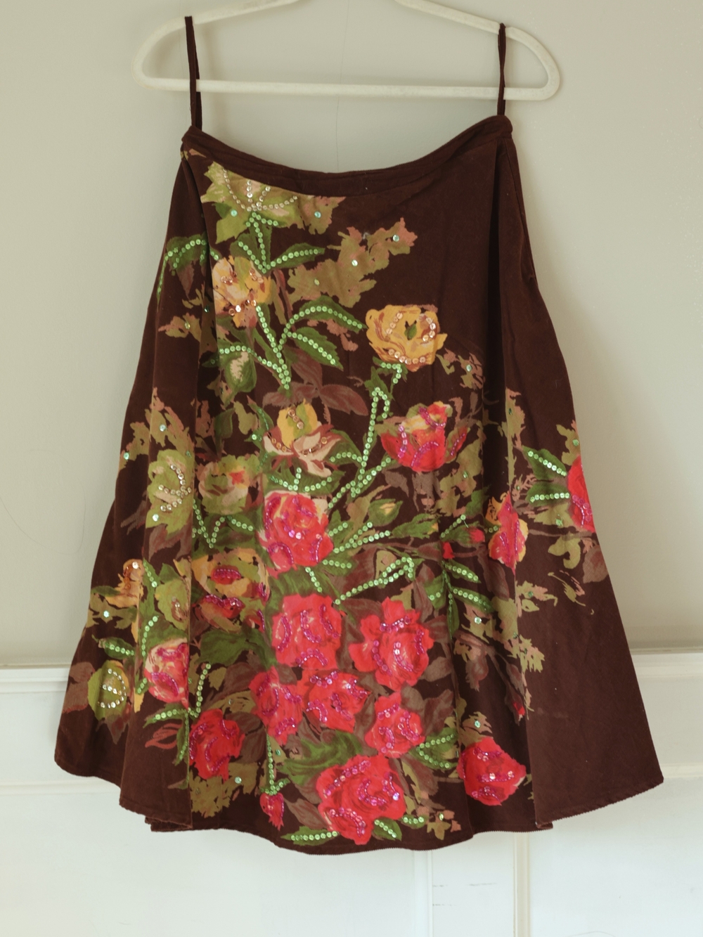 Vintage Miss Me Brown Floral  A-Line Skirt Size Medium